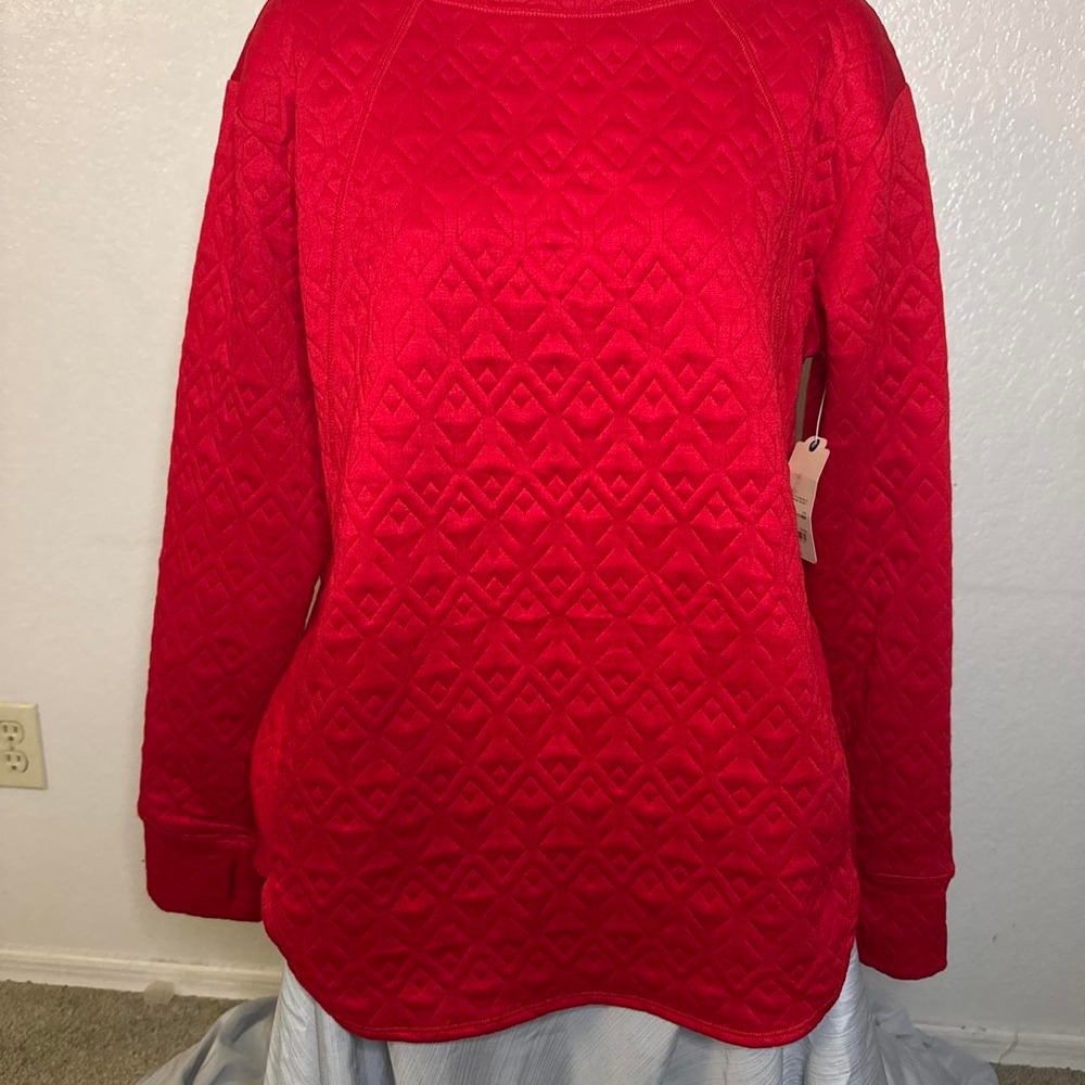 Red quilted diamond pattern sweatshirt